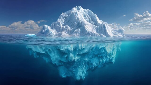Majestic Iceberg in Serene Waters: A Breathtaking View of the Ice Formations Above and Below the Surface, Capturing the Beauty of Nature's Frozen Wonders