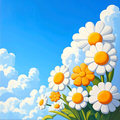 Cute 3D a blue sky with Daisies