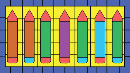 Fototapeta premium Colorful crayons arranged in a grid pattern art supplies abstract