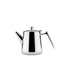 Obraz premium Sleek Silver Metal Teapot with a Polished Reflective Surface on a Black Background kettle