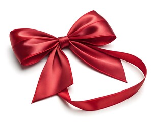 Elegant red satin ribbon bow isolated on white background