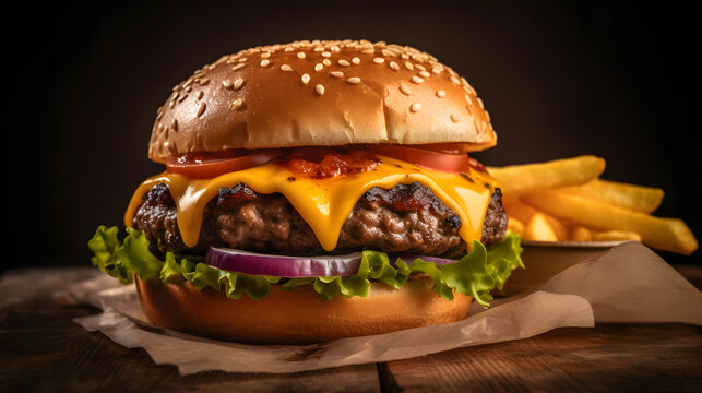 Juicy beef cheese burger delivious junk food