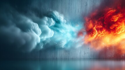 Fototapeta premium Dramatic Contrast of Blue Coolness and Fiery Red Explosions in an Abstract Cloudy Landscape