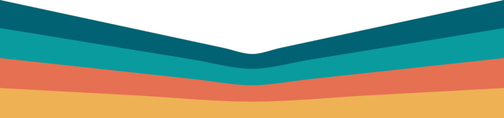 Rainbow retro header with colored lines for banner. Abstract vintage geometric stripes for template and poster. Dynamic playful border and divider. Groovy footer and headline