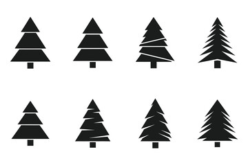 Fototapeta premium Black Silhouette Christmas Tree Icons Vector Set | Simple Evergreen Pine Tree Graphics for Holiday Design & Decoration
