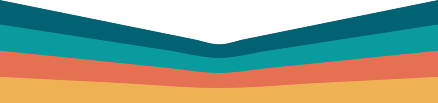 Rainbow retro header with colored lines for banner. Abstract vintage geometric stripes for template and poster. Dynamic playful border and divider. Groovy footer and headline