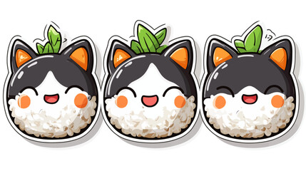 Cute Cat Onigiri Sushi Stickers, Japanese Food Art, Whimsical Design, Colorful Illustrations, Playful Atmosphere