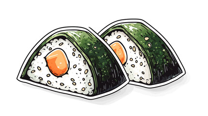 Japanese Onigiri Rice Balls with Seaweed Wrap - Sticker Art Illustration - Food Culture - Whimsical Style