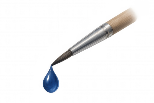 Paintbrush with blue paint dripping, symbolizing art, creativity, design, inspiration, and painting process on transparent background