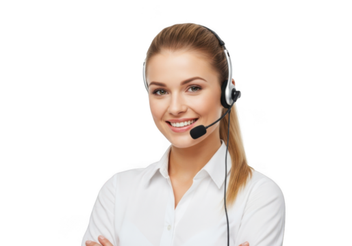 Smiling woman with headset isolated on transparent background