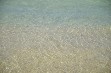 Clear Shallow Water on Sandy Beach with Sunlight Reflection