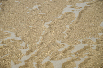 Clear Shallow Water on Sandy Beach with Sunlight Reflection