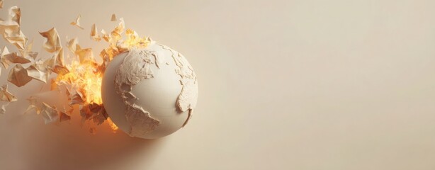 Earth on Fire — Paper Globe Burning into Ashes Symbolizing Global Warming, Climate Crisis, and Planet Destruction