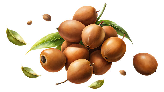 A collection of the mysterious mabolo fruit and leaves on white background