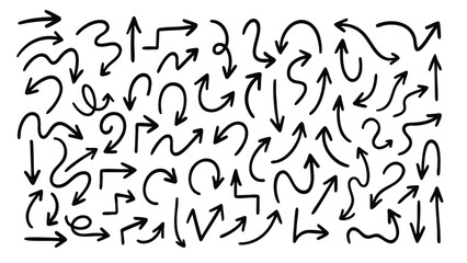 Set of hand drawn sketch arrows collection