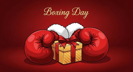 Festive boxing day illustration with boxing gloves and a wrapped gift box