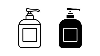 Outline and Solid Pump Bottle Icons for Hygiene Products