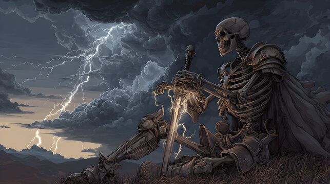 War art fantasy statue of Jesus Christ on the cross with a woman soldier in the fire sky - Powered by Adobe