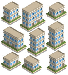 Set of modern houses. Isometric. Isolated on white background. Vector illustration.