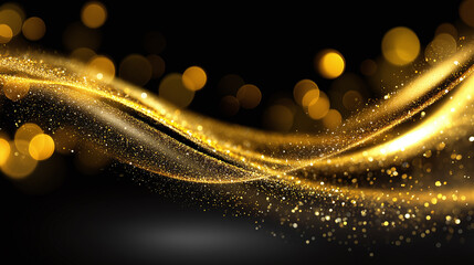 Golden wave abstract background glitter sparkle festive luxury elegant glowing black celebration shimmering creates magical and joyful atmosphere for holiday or party events