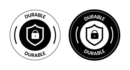 Durable Label Badge – Long Lasting, Strong, Tough Sticker Icon. Durable  logo, label, sign, badge, symbol, banner, line, flat vector, isolated illustration.