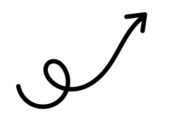 Black curved arrow with loop pointing upward, hand-drawn doodle direction symbol for infographic, presentation, and creative graphic design projects