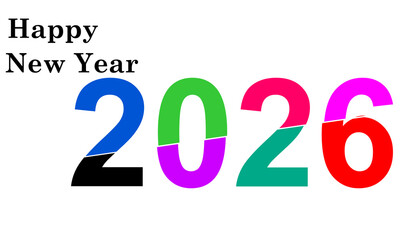 Colorful Happy New Year 2026 text design with bold gradient numbers. modern typography, festive celebration illustration for greeting cards, posters, and digital banners
