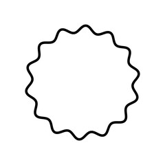 Black wavy circular outline badge icon with smooth ripple edges, minimal abstract round frame shape for labels, stickers, emblems, logos, and modern graphic design projects