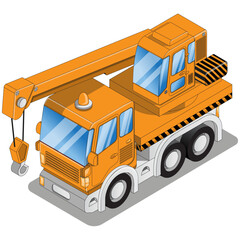 Truck crane. Isometric. Isolated on white background. Vector illustration. 