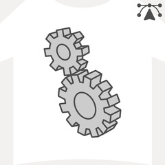 Mechanical gears isometric icon, settings cogwheels concept. Vector graphics. Parameters in the program sign and editable stroke, outline style icon for mobile or web design.