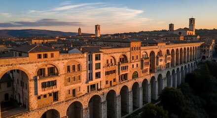 Perugias Majestic Aqueduct at Sunset - A Timeless Italian Landmark.