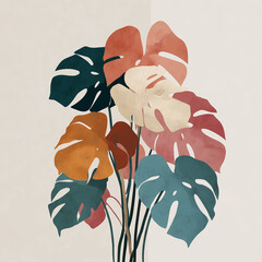 Botanical mid century contemporary collage minimalist wall art poster