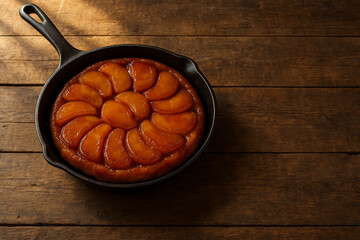 Rustic Apple Tarte Tatin on a Wooden Table