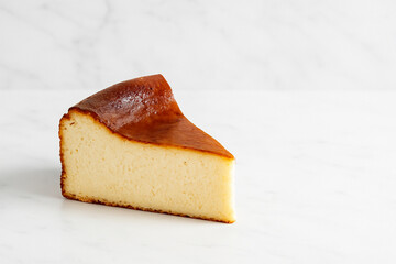 Slice of Basque Burnt Cheesecake on Marble