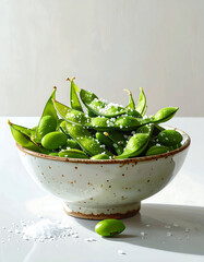 Edamame sprinkled with sea salt