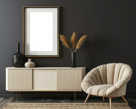 Photo Of Modern Room Interior With PNG Transparent Space For Poster Mockup Template In Frame - Powered by Adobe