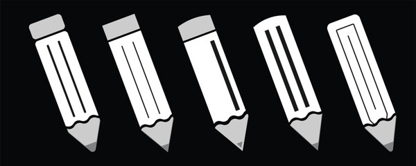 Black and white pencil icon on transparent background.