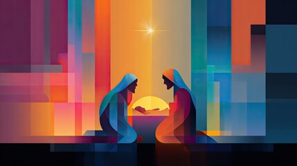 Abstract Illustration of Birth of Jesus