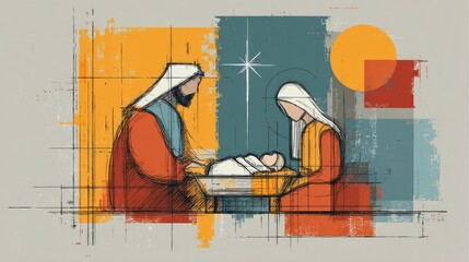 Abstract Illustration of Birth of Jesus