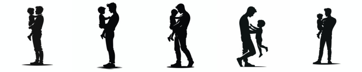 vector silhouette of a father carrying his child