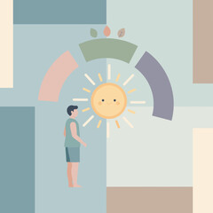 Man connecting with happy sun and nature Wellness peace and positive lifestyle concept