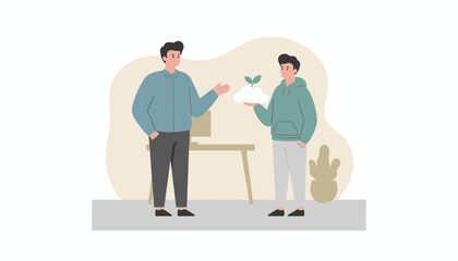 Obraz premium Businessmen exchanging ideas for sustainable growth and innovation