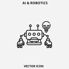AI Robotics Icon Robot with Idea, Robotics Symbol Vector