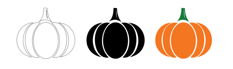 Pumpkin set vector. Colorful pumpkin designs showcasing blank, black, and orange styles, perfect for autumn themes.