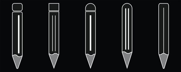 Black and white pencil icon on transparent background.
