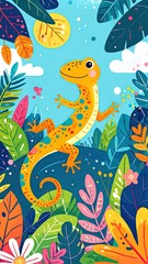 Vibrant Orange Gecko in Lush Tropical Foliage