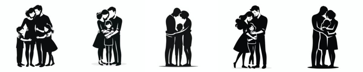 vector silhouette of a small family's warm hug