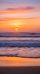 Naklejka premium Golden Hour Serenity - Ocean Waves at Sunset.