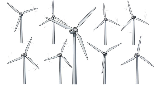 Collection of Wind Turbines Generating Clean Energy Illustration.