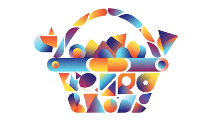 Colorful Geometric Basket with Fruits and Shapes, Illustration Design